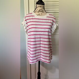 Crown & Ivy Pink and White Striped Short Sleeve Sweater